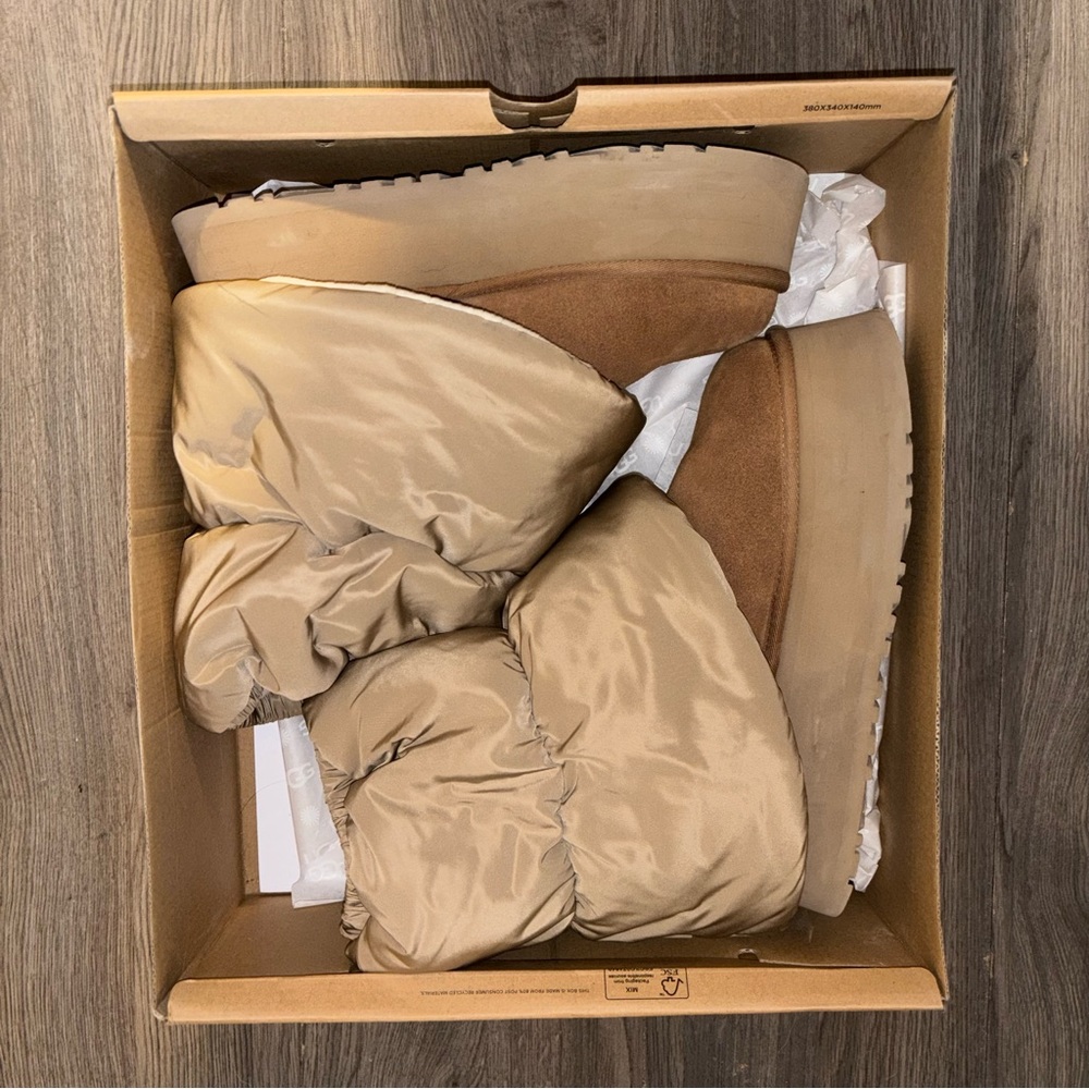 UGG Beige Tan Puffer Wedge Boots